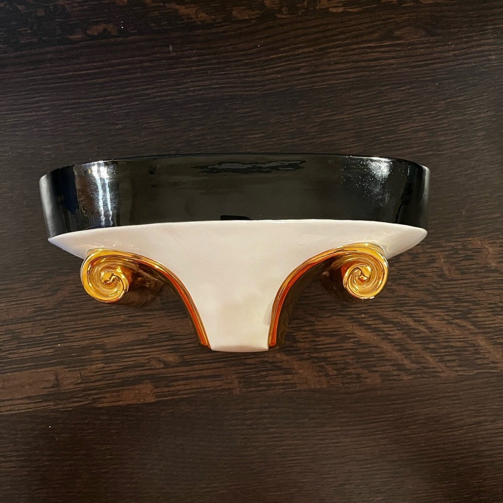 Art Deco Vintage Gilt Porcelain Wall Planter Sconce